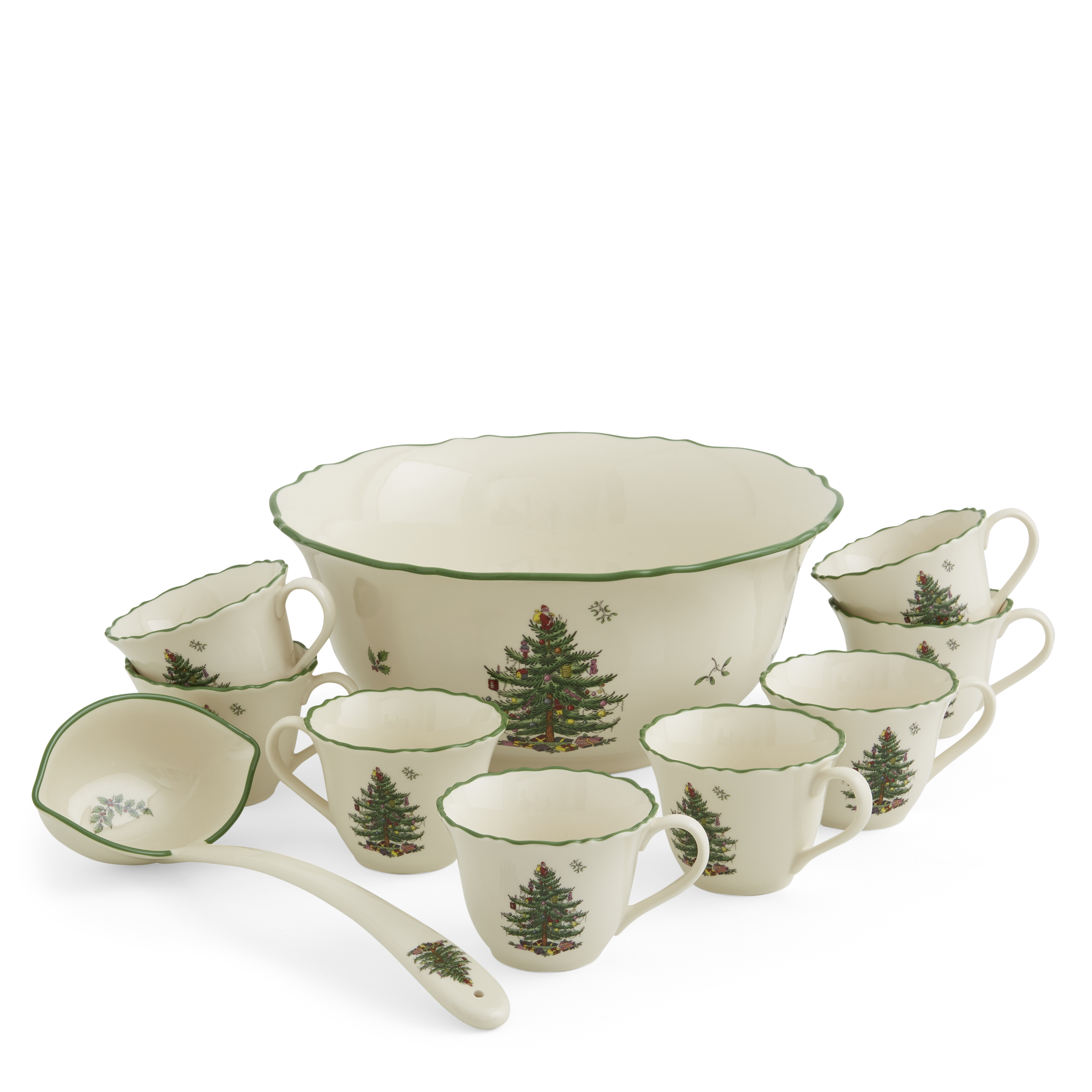 Christmas Tree 10 Piece Punch Bowl Set image number null